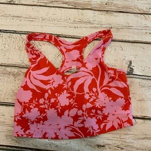 SAGE Collective Women's Medium Floral Print Racerback Sports Bra In Lava